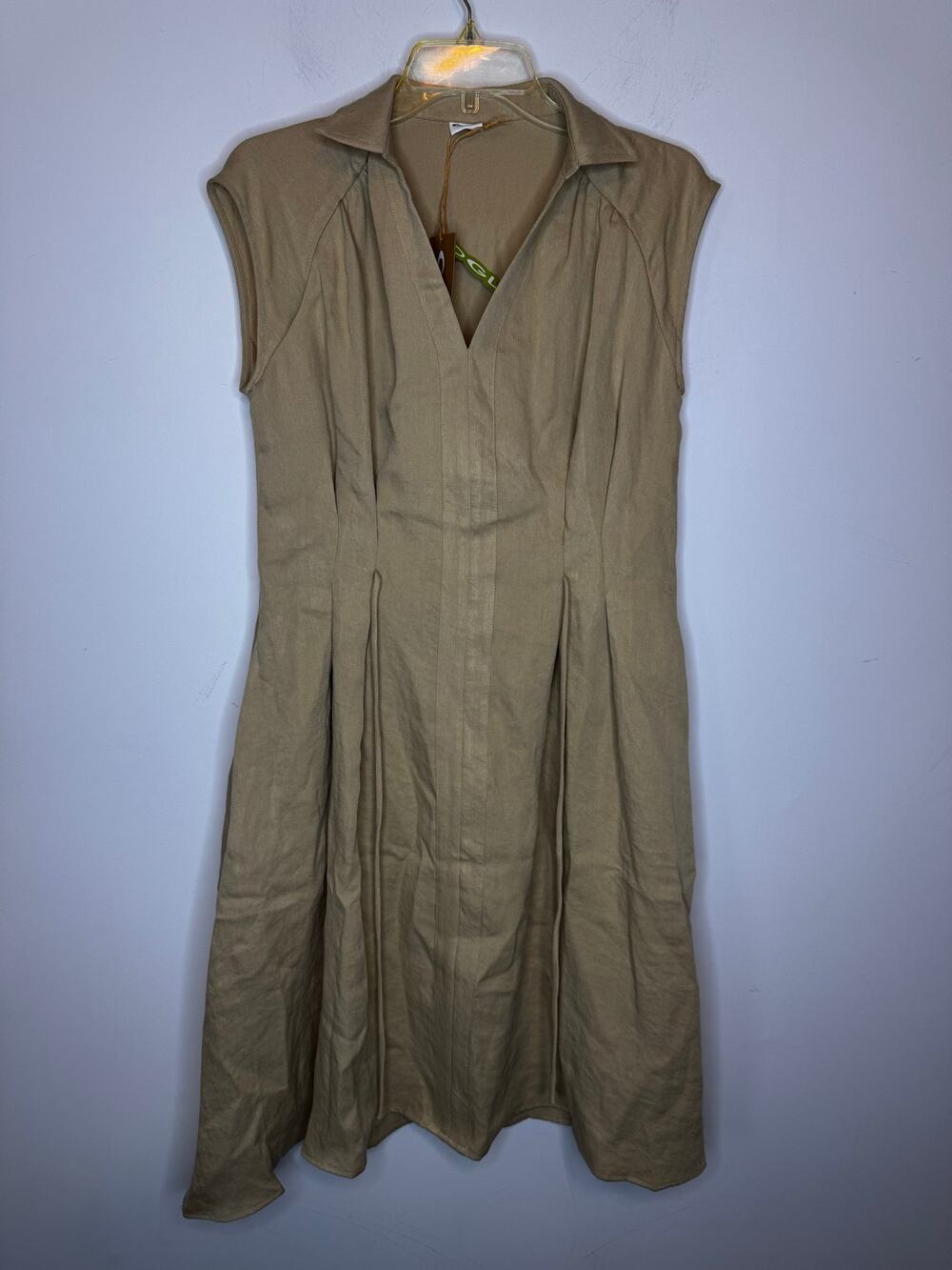 OGL Move Ecru Size M Collared V-Neck Self-Tie Waist Midi Dress New NWT